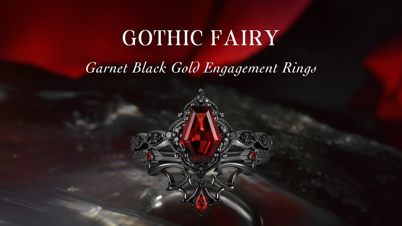 Gothic Fairy: Garnet Black Gold Engagement Rings
