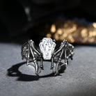 Moissanite Coffin Cut Vintage Inspired Black Gold Engagement Ring - Bat Ring