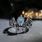 Firework Cut Coffin Lab Alexandrite Vintage Inspired Black Gold Engagement Ring - Bat Ring