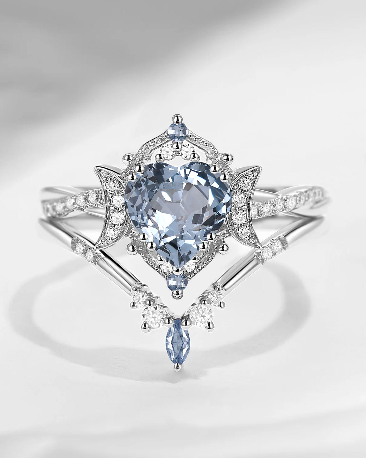 Crescent Moon | Heart Shaped Natural Spinel Infinity Engagement Ring Set 2pcs - Alexandria