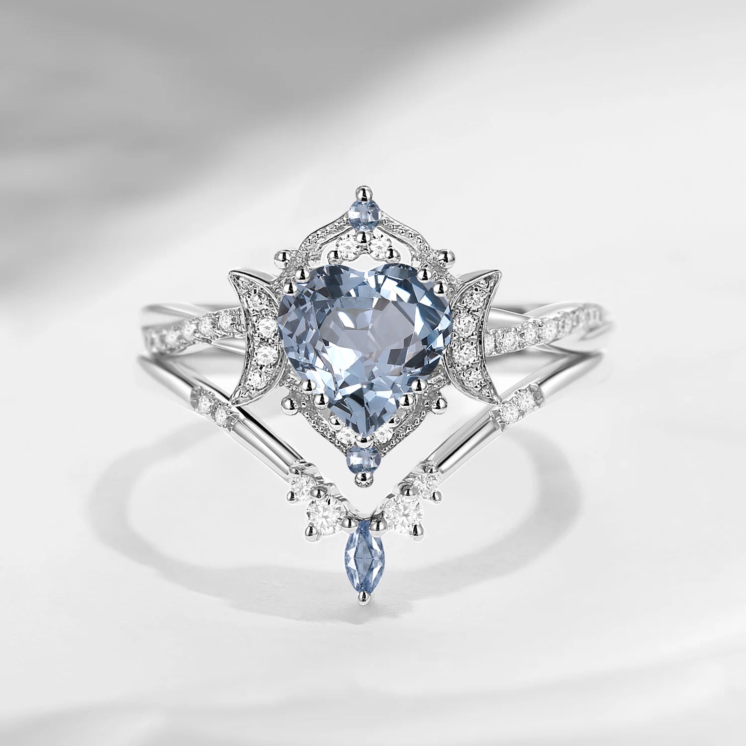 Crescent Moon | Heart Shaped Natural Spinel Infinity Engagement Ring Set 2pcs - Alexandria