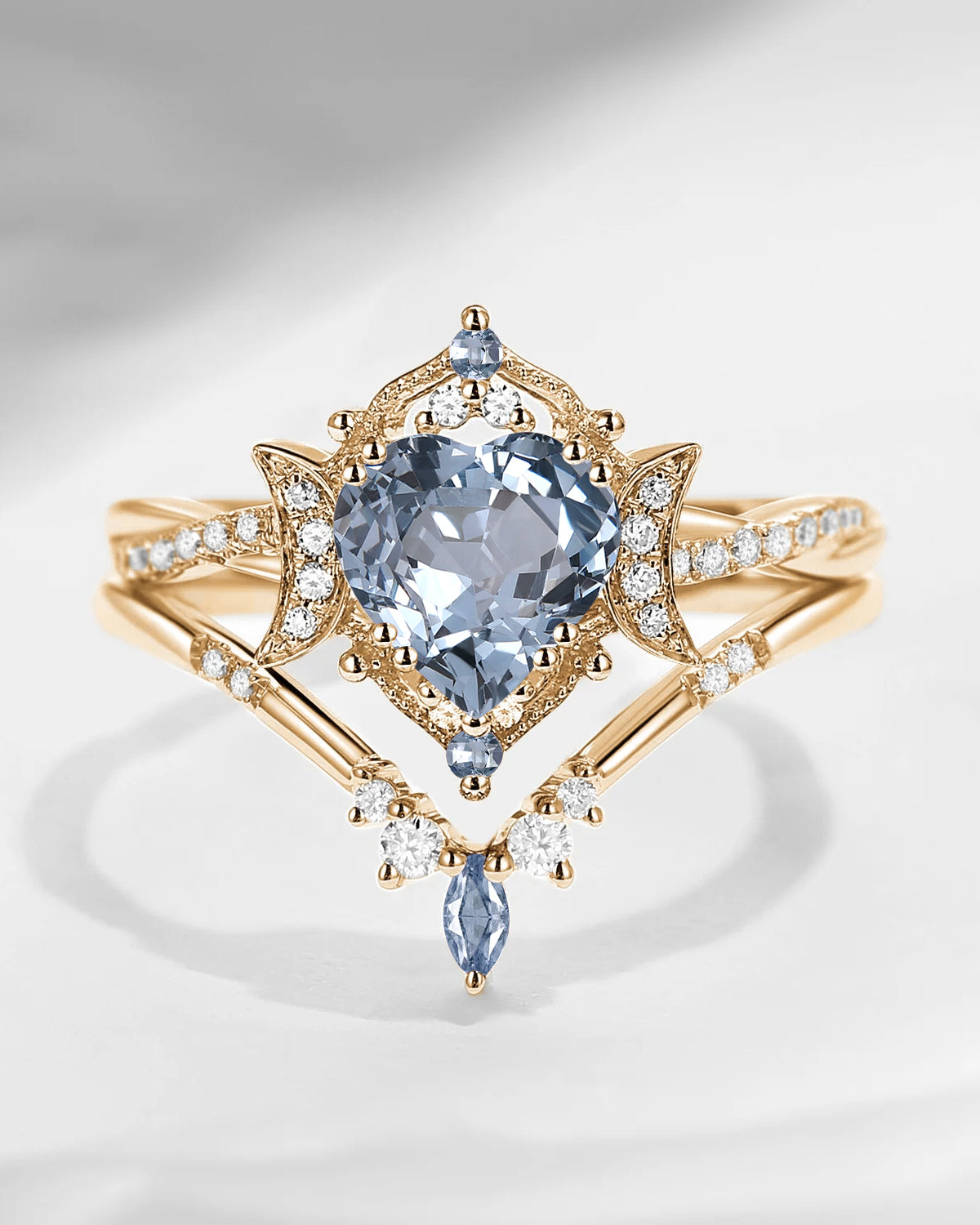 Crescent Moon | Heart Shaped Natural Spinel Infinity Engagement Ring Set 2pcs - Alexandria