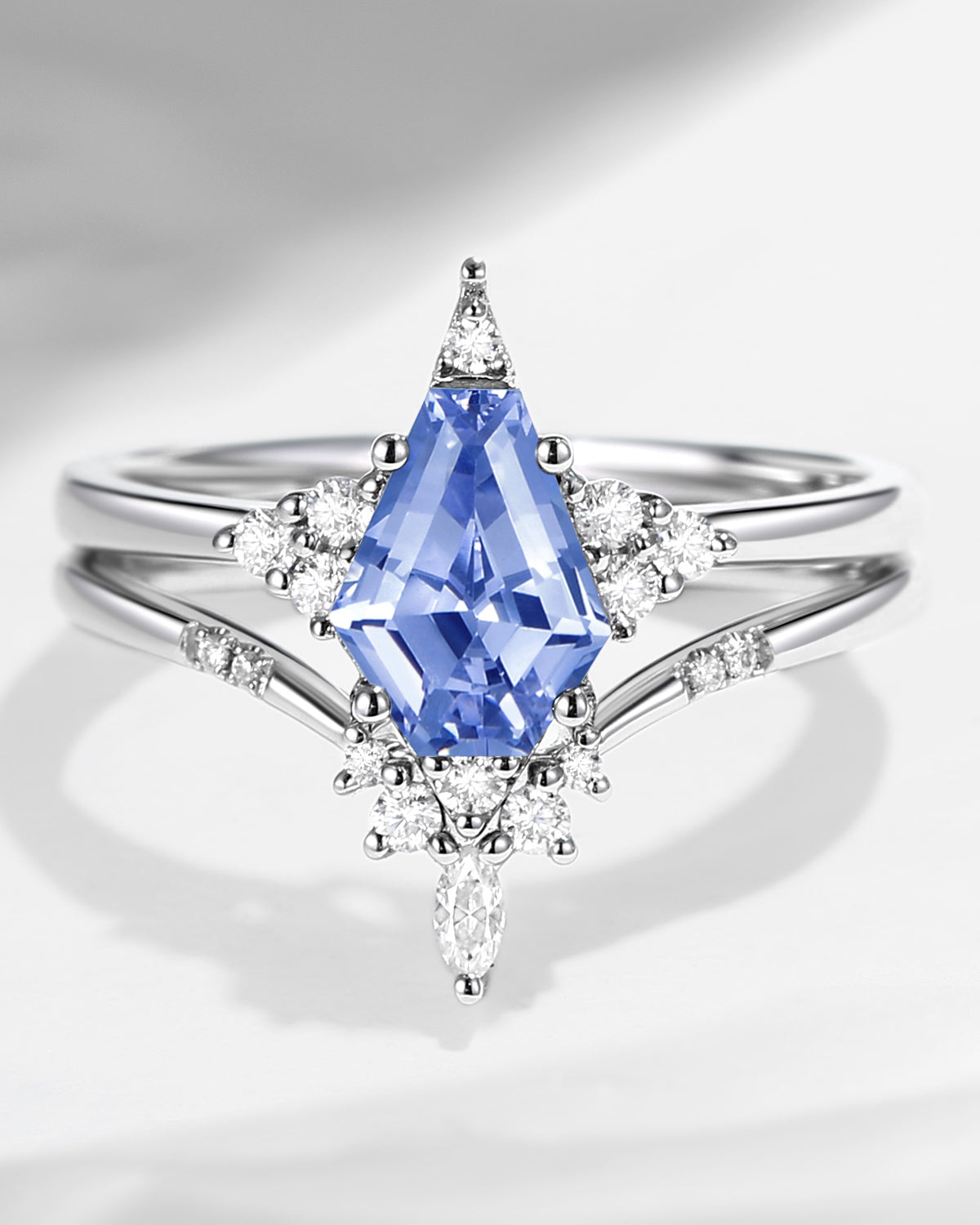 Unique Coffin Lab Cornflower Sapphire Engagement Star Ring Set 2pcs - Coffin Kite