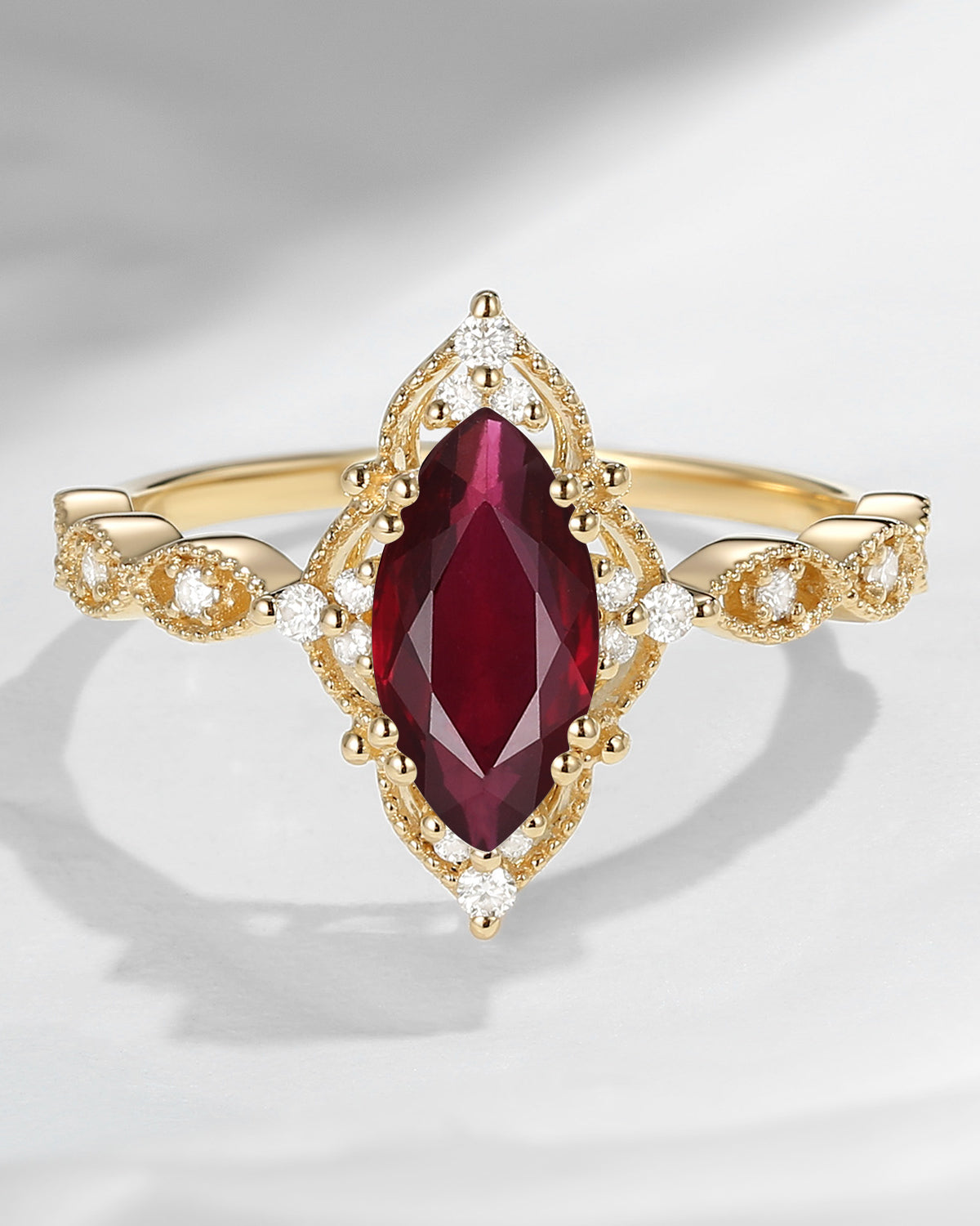 Unique Marquise Natural Ruby Vintage Inspired Engagement Ring