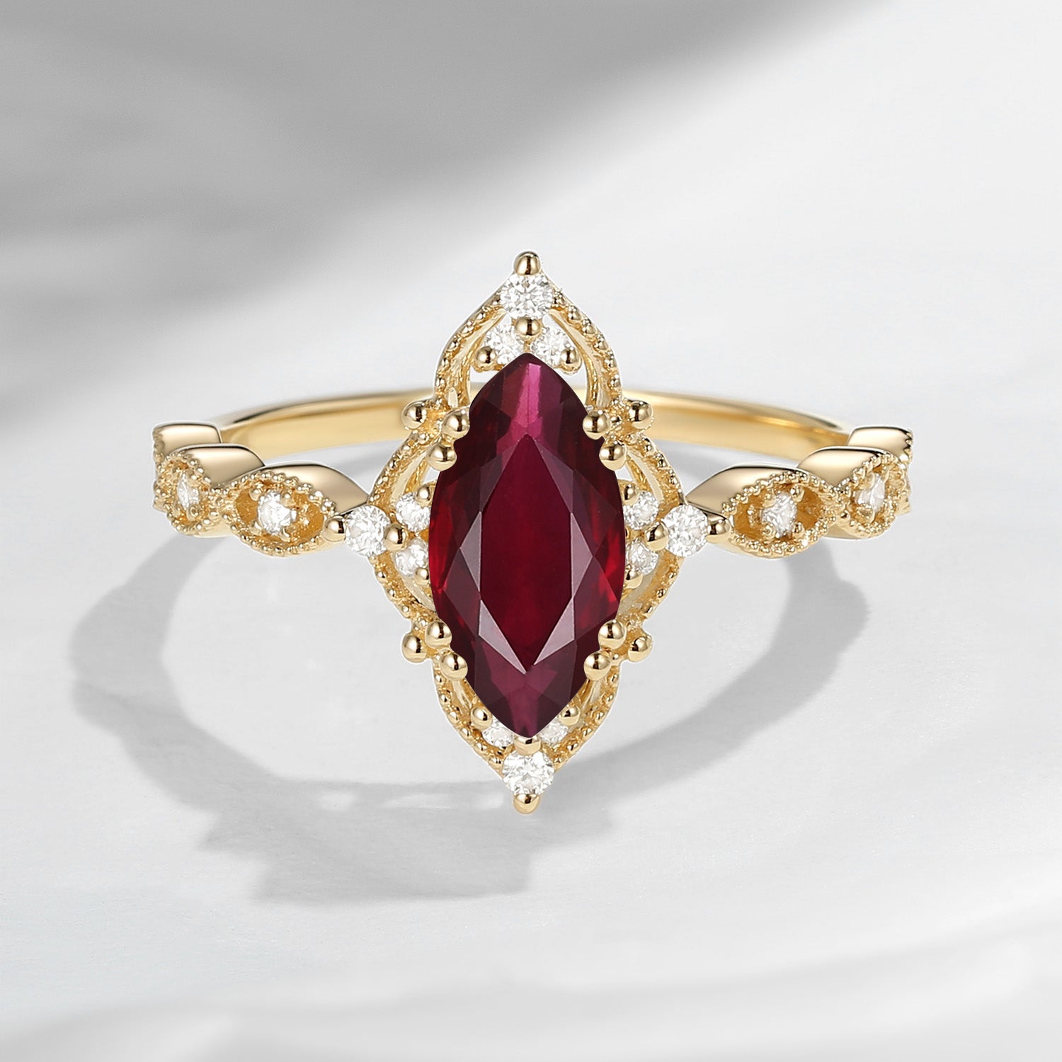 Unique Marquise Natural Ruby Vintage Inspired Engagement Ring
