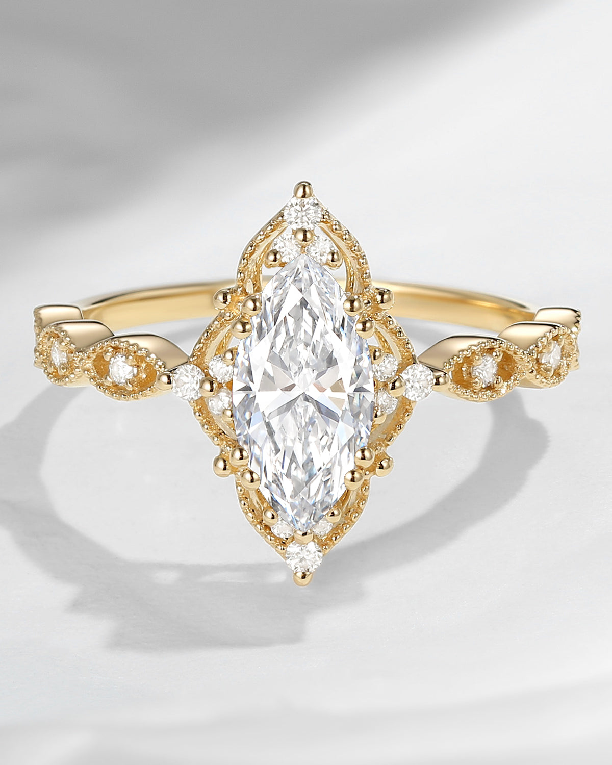 Unique Marquise Lab Diamond Vintage Inspired Engagement Ring