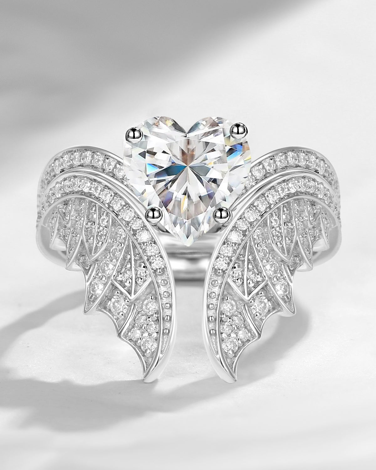 Heart Shaped Moissanite Vintage Bridal Set 2pcs - Bat Ring