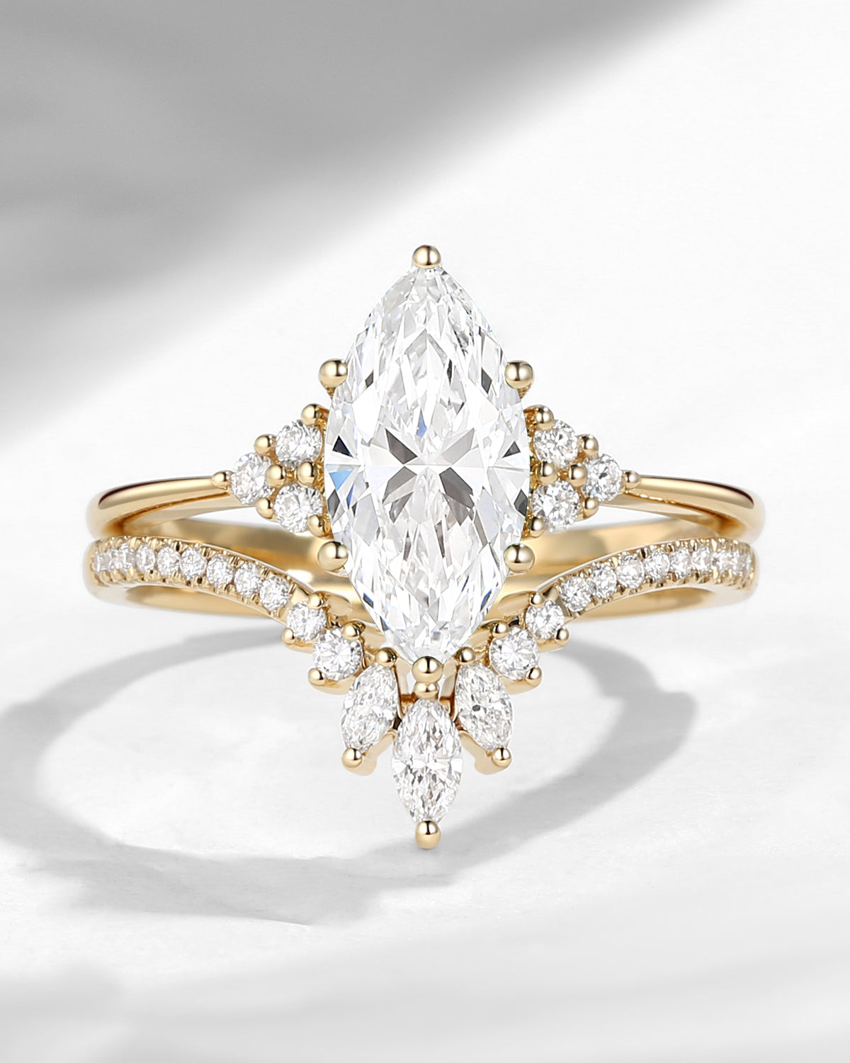 Classic Style Marquise Cut Lab Diamond Cluster Engagement Ring Set 2pcs