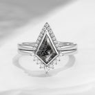 18K Art Deco Kite Shaped Hekimer Diamond Engagement Ring Bridal Set 2pcs - Statement