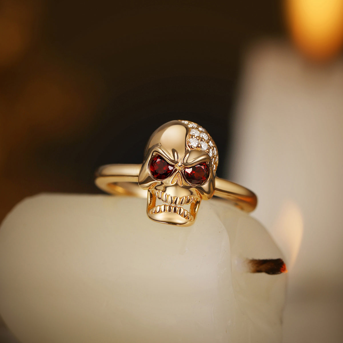 'Angry Skull' - Memento Mori Skull Birthstone Engagement Ring