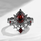 Crescent Moon | Vintage Inspired Pear Shaped Garnet Black Gold Ring Set 2pcs
