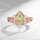 Crescent Moon | Fantasy Cut Pear Peridot Engagement Ring Set 2pcs - Luna