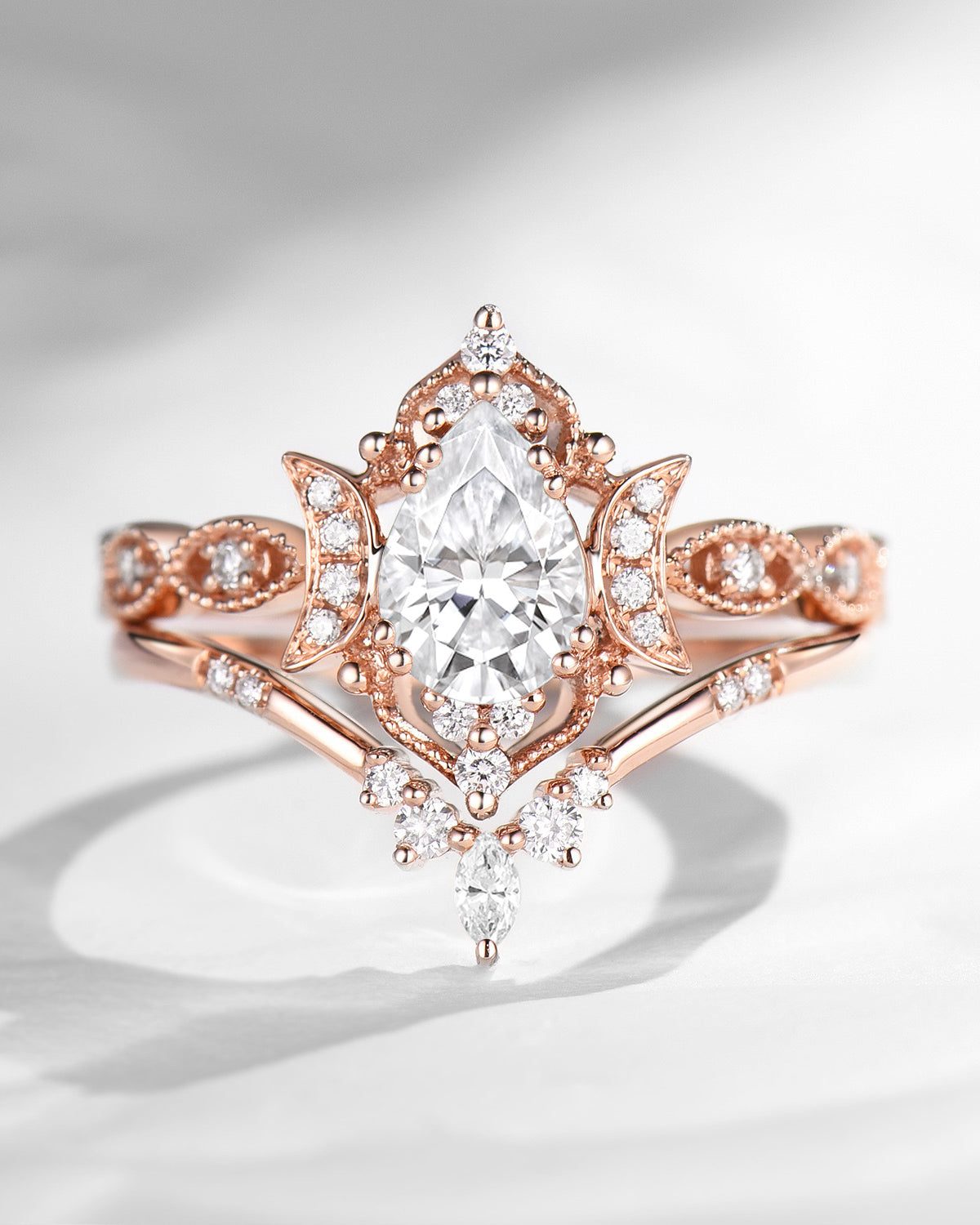 Crescent Moon | Unique Pear Moissanite Engagement Ring -Luna