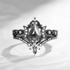 Crescent Moon | Unique Kite Cut Natural Salt And Pepper Diamond Black Gold Engagement Ring Set 2pcs - Luna