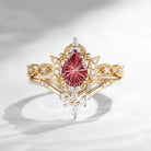 Crescent Moon | Fantasy Cut Pear Garnet Engagement Ring Set 2pcs - Luna