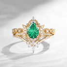 Crescent Moon | Fantasy Cut Pear Emerald Engagement Ring Set 2pcs - Luna