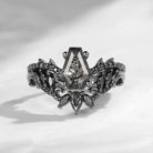 Gothic Style Coffin Black Rutilated Quartz Vine And Thorns Engagement Ring 2pcs