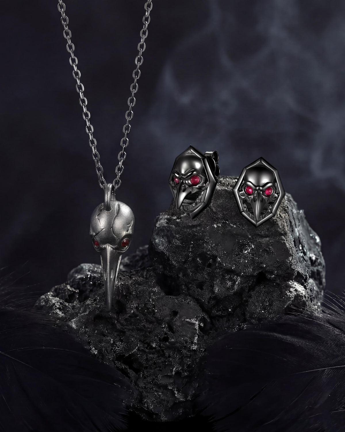 Unique Gothic Style Animal Inspired Red & Black Gold Jewelry - 'Dark Crow' Jewelry Box