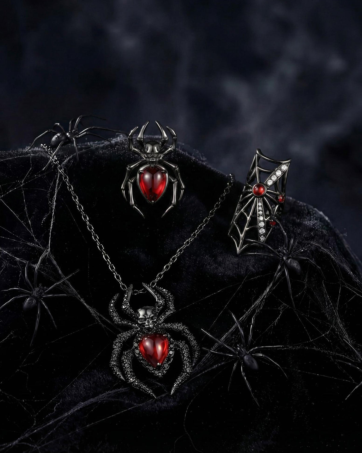 Unique Gothic Deluxe Spider & Skull Pear Garnet Jewelry Box - Deluxe Spider Jewelry Box