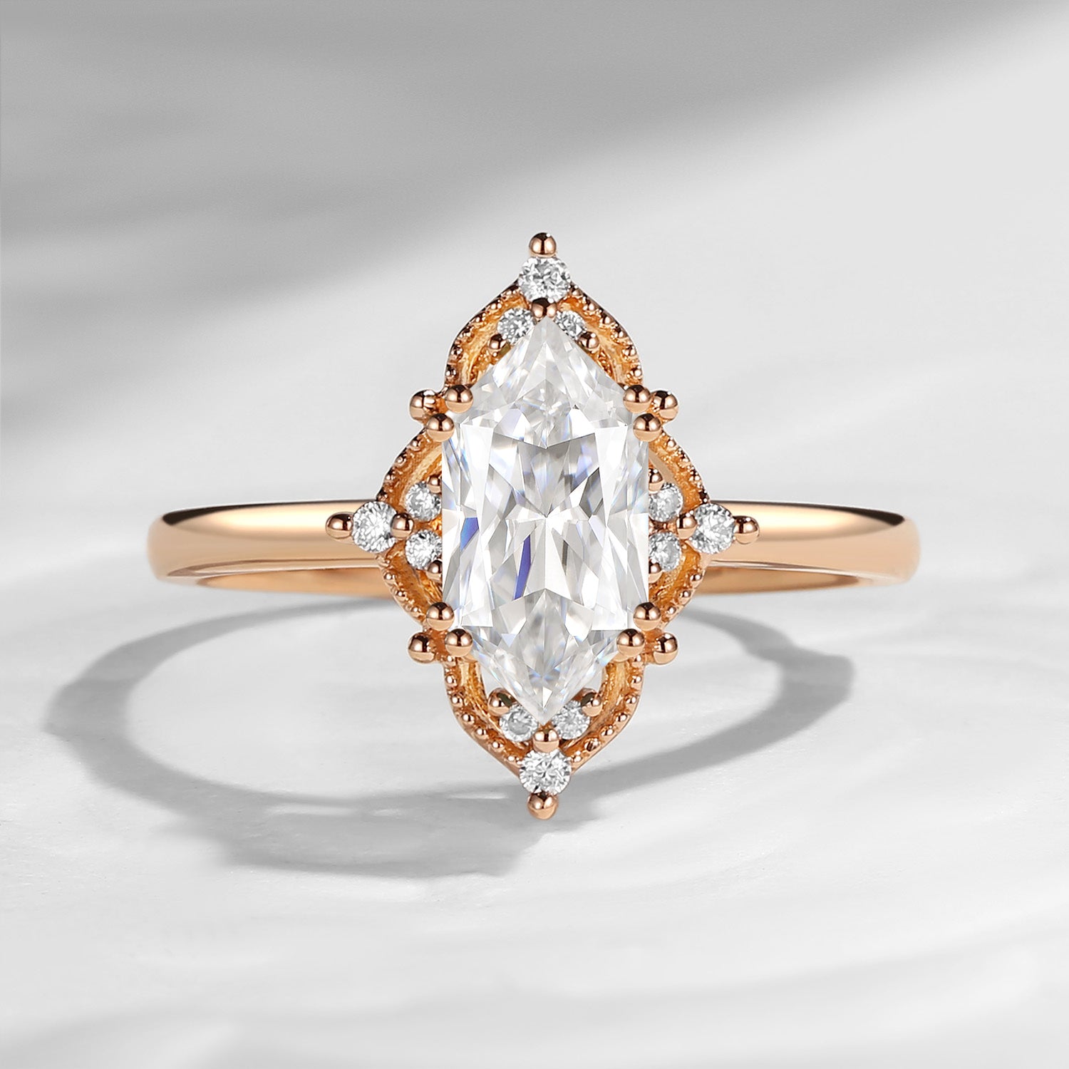Vintage Inspired - 18K Dutch Marquise Cut Moissanite Vintage Marquise Engagement Ring
