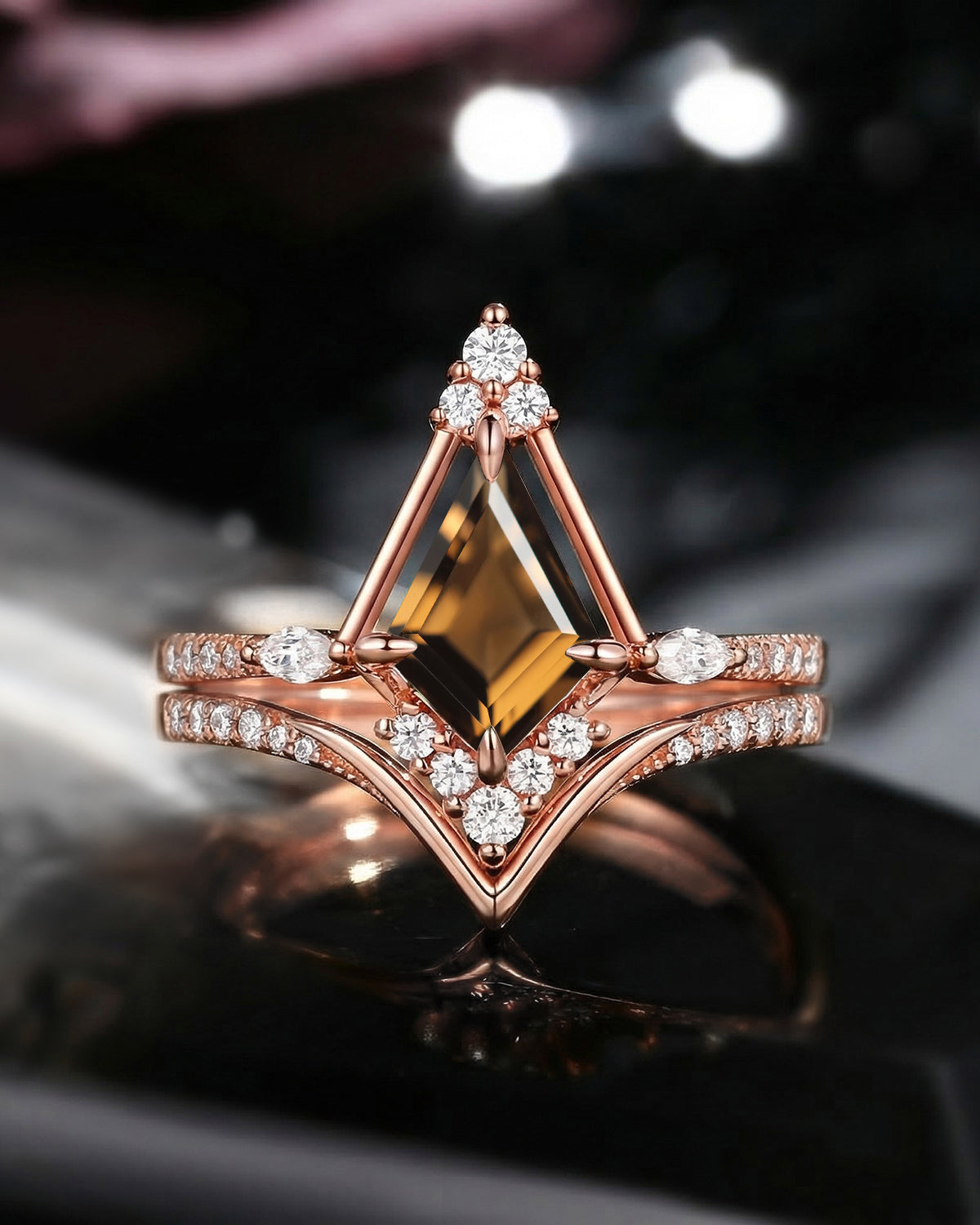 Cluster Kite Cut Natural Smokey Quartz Chevron Bridal Set 2pcs