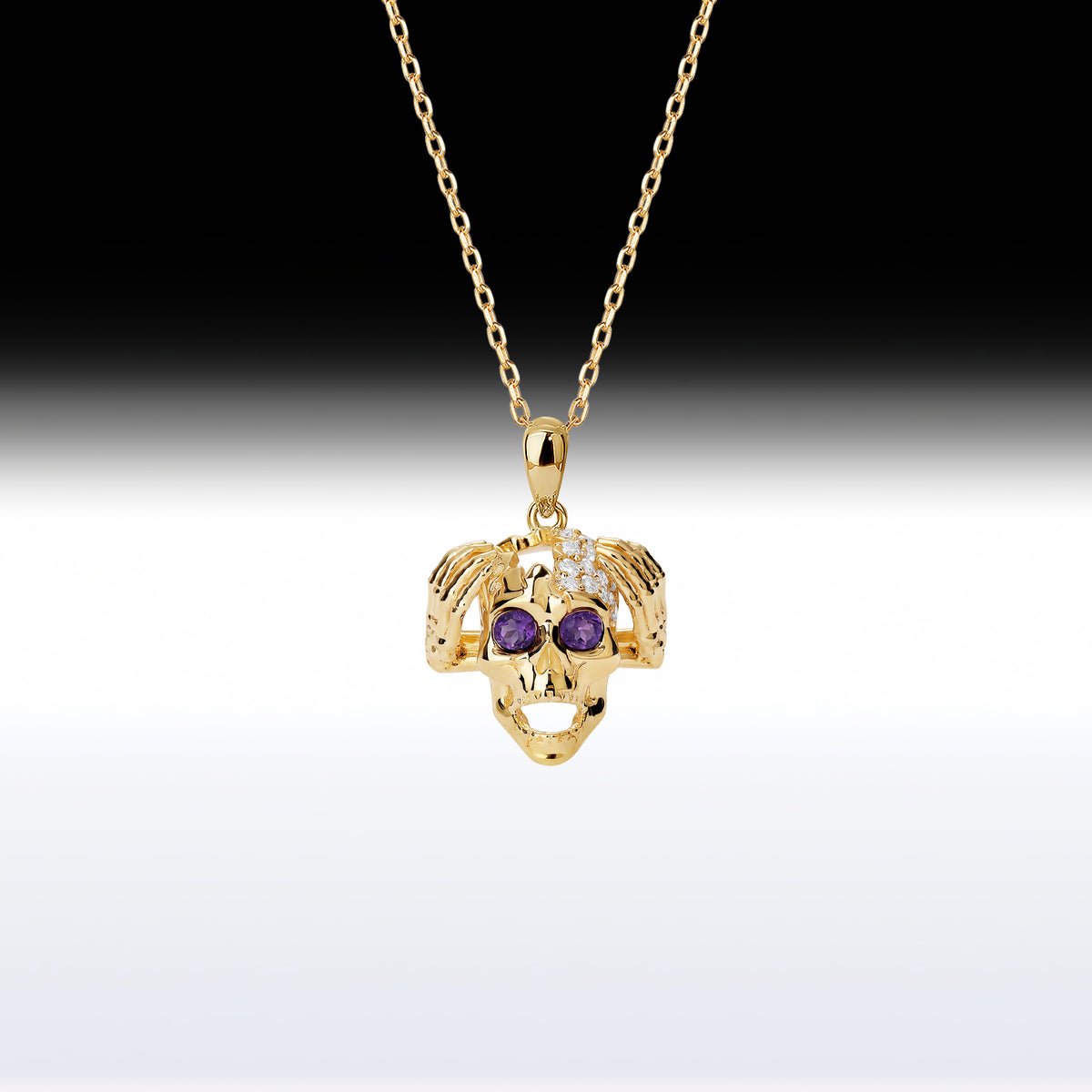 'Mind Blown Skull' - Memento Mori Skull Birthstone Necklace