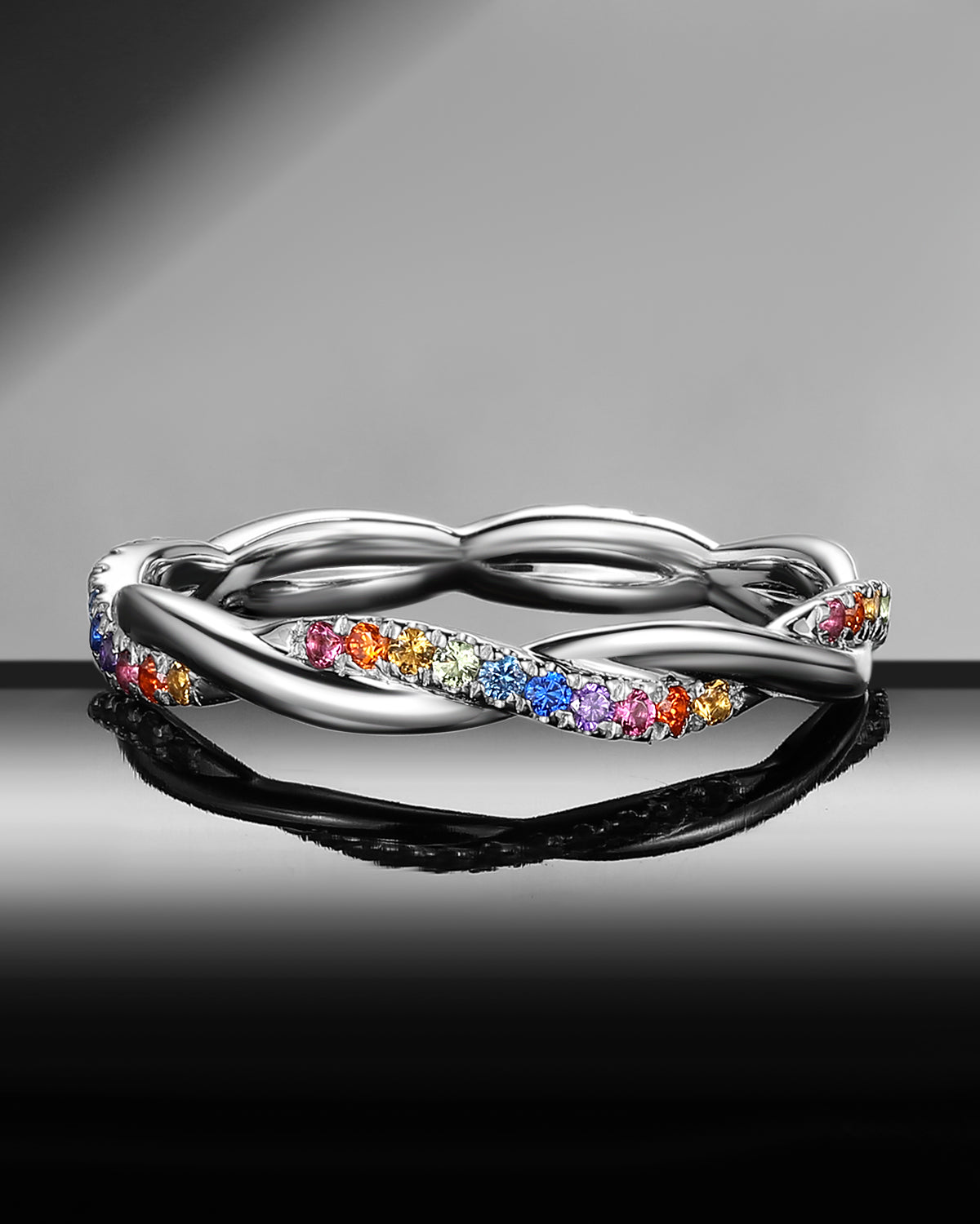 Full Eternity Natural Rainbow Sapphire Infinity Stacking Ring