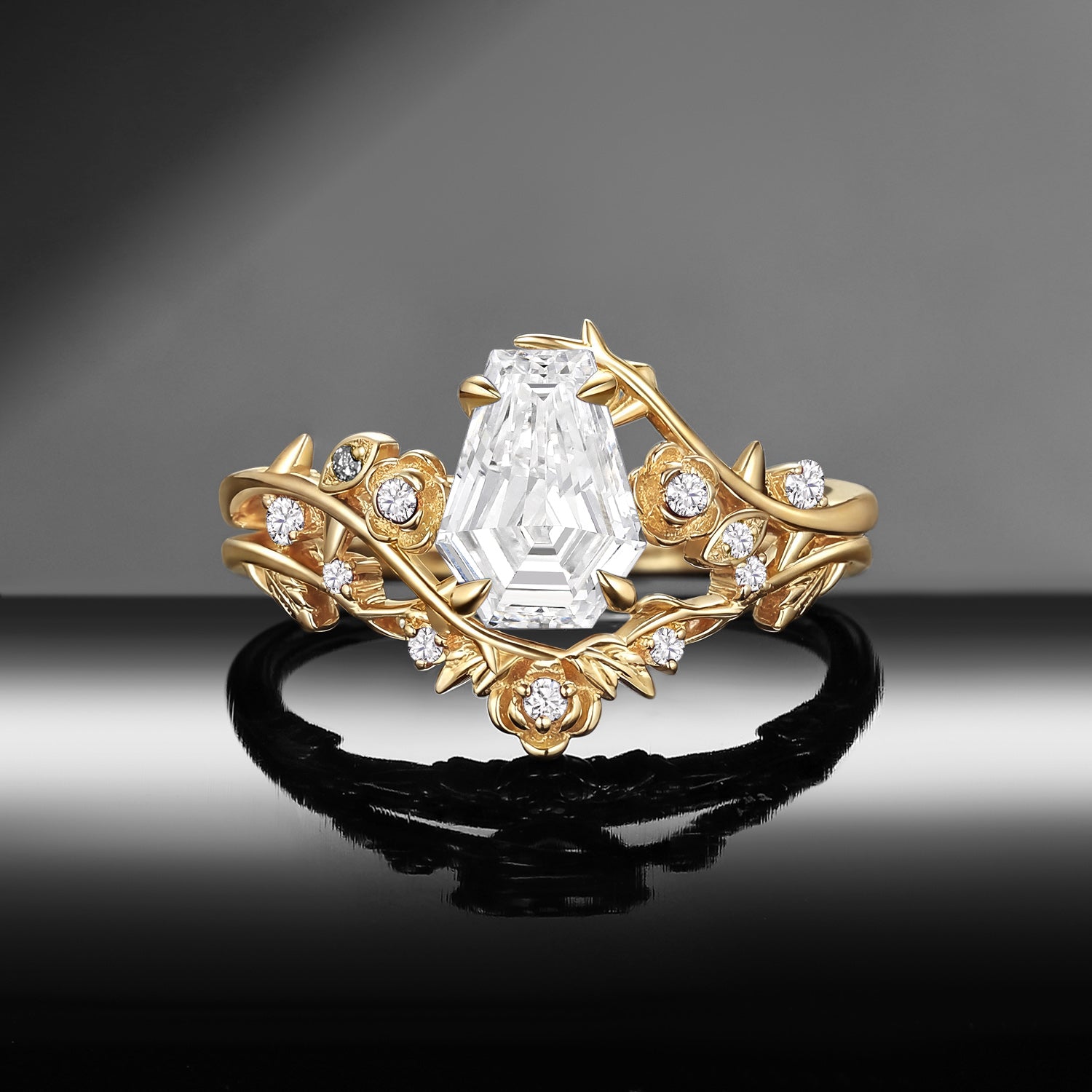 'The Fine Print' - IGI Certified Nature Inspired Coffin Lab Diamond Thorns & Roses Bridal Set with Twisted Vine Band