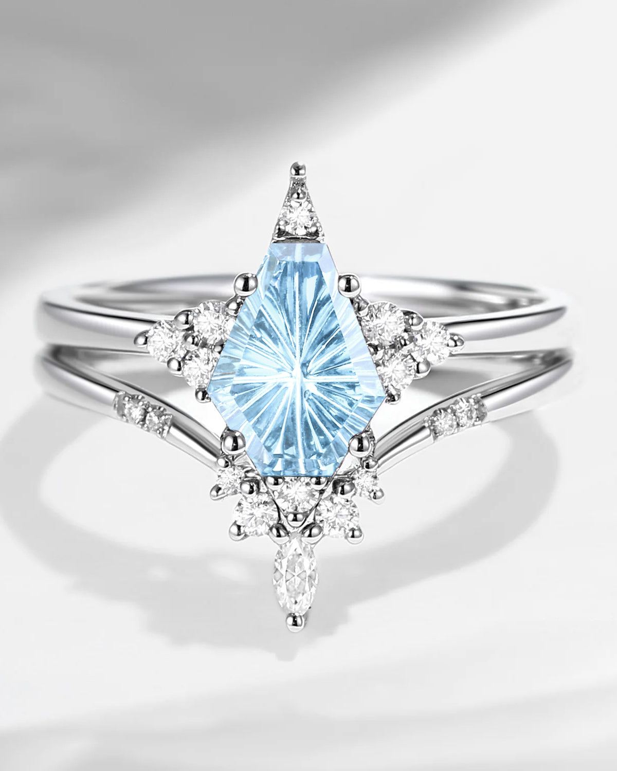 Unique Coffin Fantasy Carved Natural Aquamarine Engagement Ring Star Ring Set 2pcs - Coffin Kite