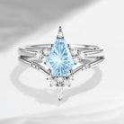 Unique Coffin Fantasy Carved Natural Aquamarine Engagement Ring Star Ring Set 2pcs - Coffin Kite