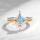 Classic Fantasy Cut Kite Shaped Natural Aquamarine Engagement Ring 2pcs