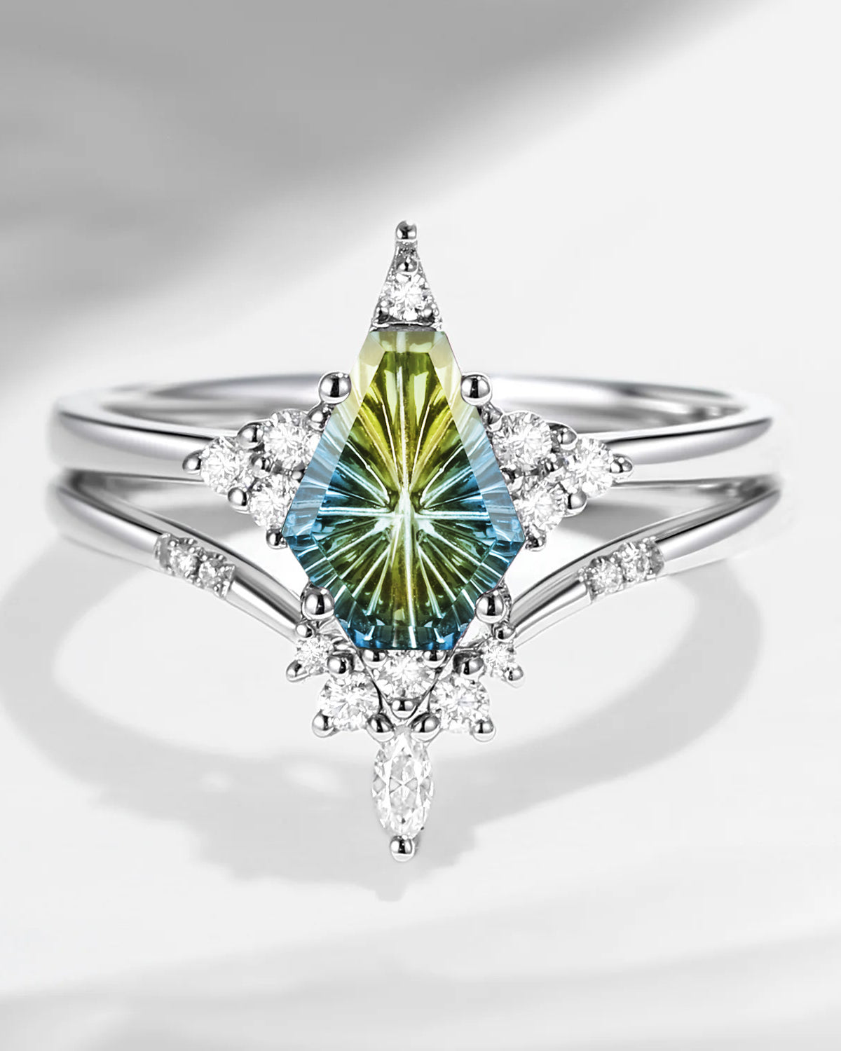 Unique Coffin Fantasy Carved Natural Multi-Colored Sapphire Engagement Ring Star Ring Set 2pcs - Coffin Kite