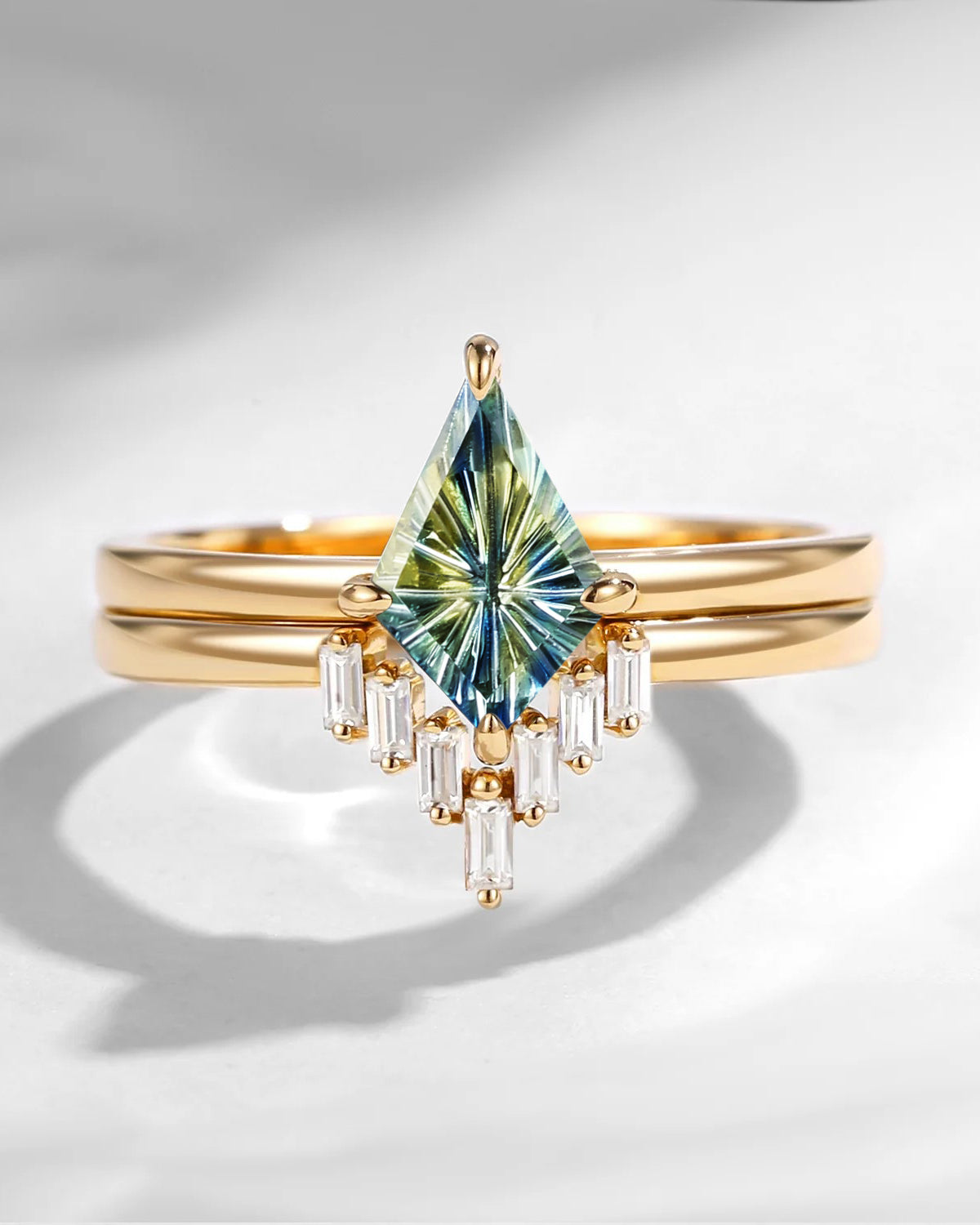 Classic Fantasy Cut Kite Shaped Natural Multi-Colored Sapphire Engagement Ring 2pcs