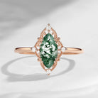 18K Marquise Vintage Inspired Moss Agate Engagement Ring