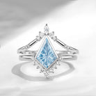Fantasy Cut Kite Shaped Natural Aquamarine Bezel Engagement Ring Set 2pcs