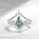 Fantasy Cut Kite Shaped Natural Multi-Colored Sapphire Bezel Engagement Ring Set 2pcs