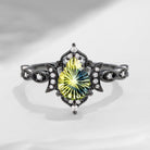 Crescent Moon | Fantasy Carved Pear Shaped Natural Multi-Colored Sapphire Black Gold Engagement Ring
