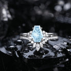 Classic Coffin Cut Fantasy Carved Natural Aquamarine Engagement Set 2pcs - White Dress