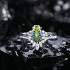 Classic Coffin Cut Fantasy Carved Natural Multi-Colored Sapphire Engagement Set 2pcs - White Dress