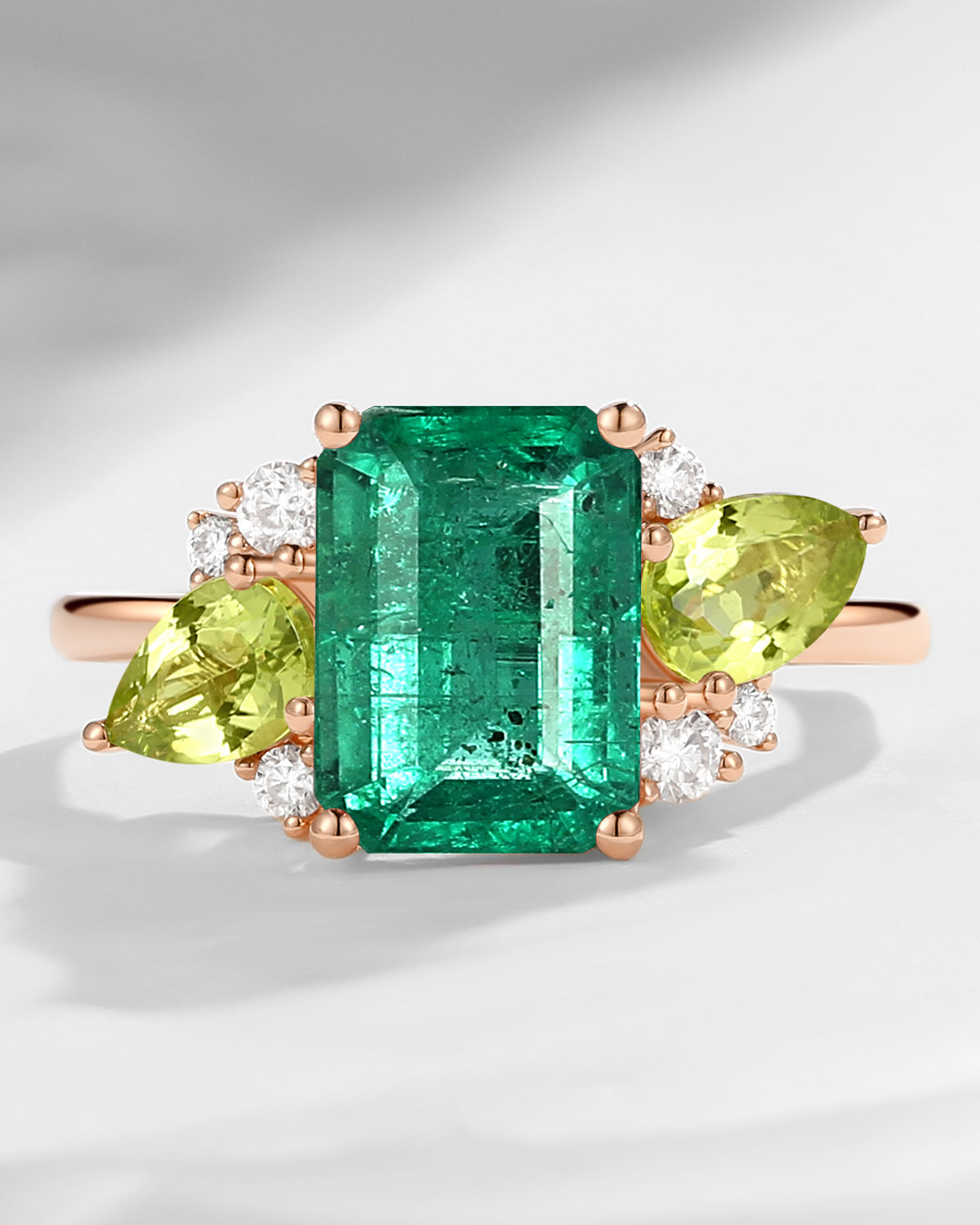 Art Deco Emerald Cut Natural Emerald Fairy Engagement Ring