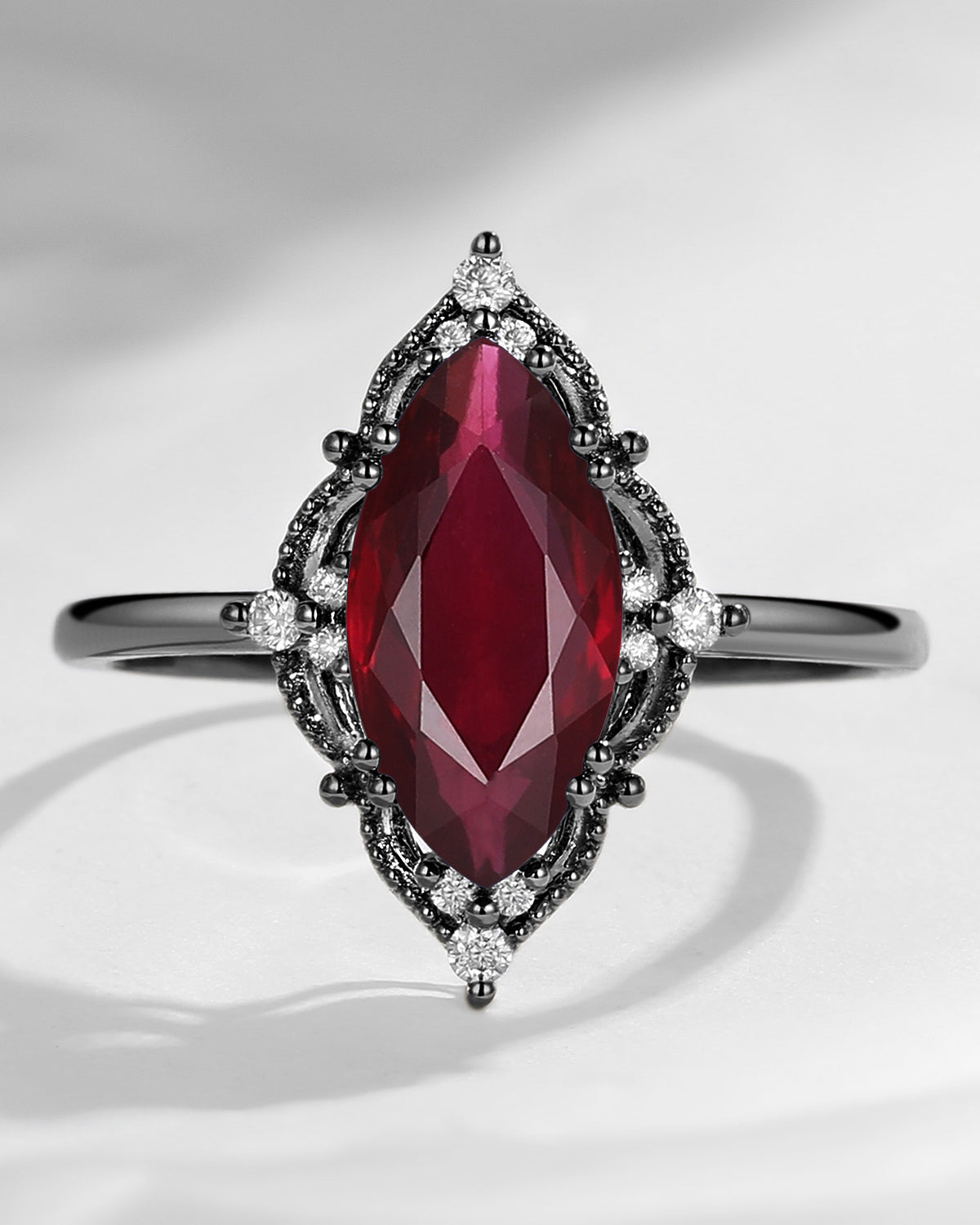 Unique Vintage Inspired Marquise Natural Ruby Engagement Ring