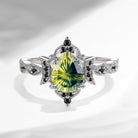 Crescent Moon | Fantasy Carved Unique Pear Shaped Natural Multi-Colored Sapphire Engagement Ring - Eclipse