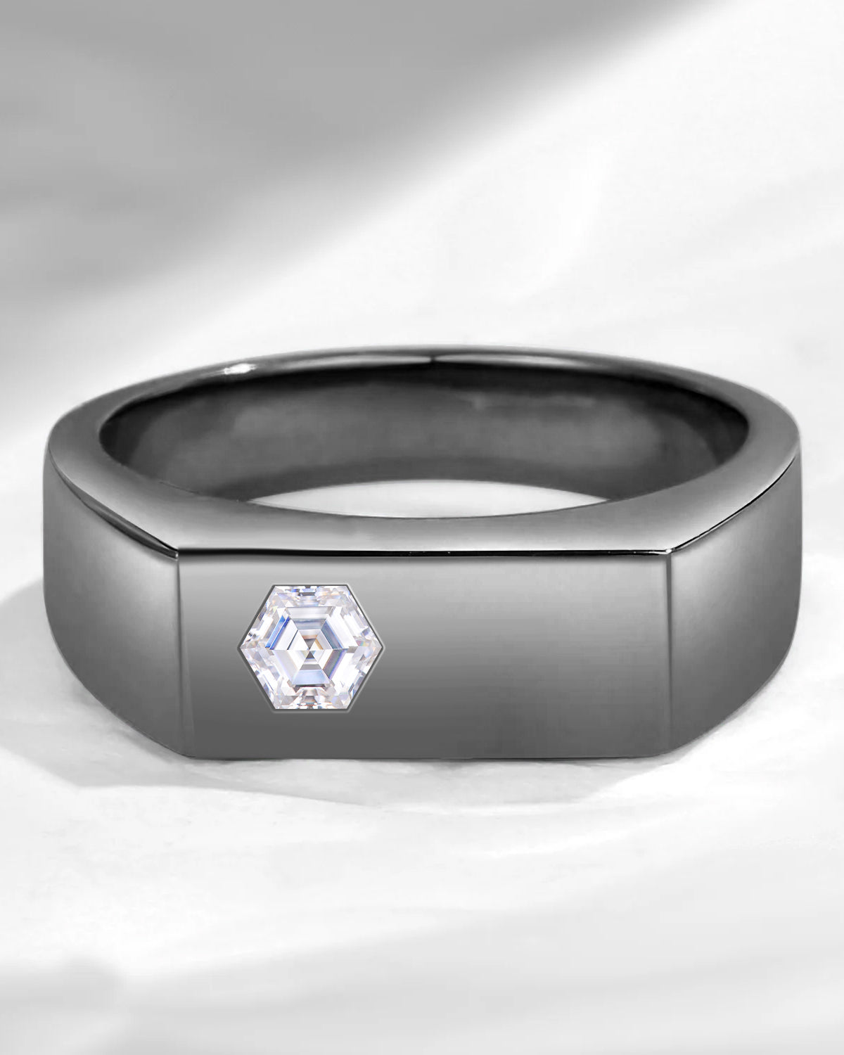 Unique Hexagon Moissanite Black Gold Wedding Band For Men