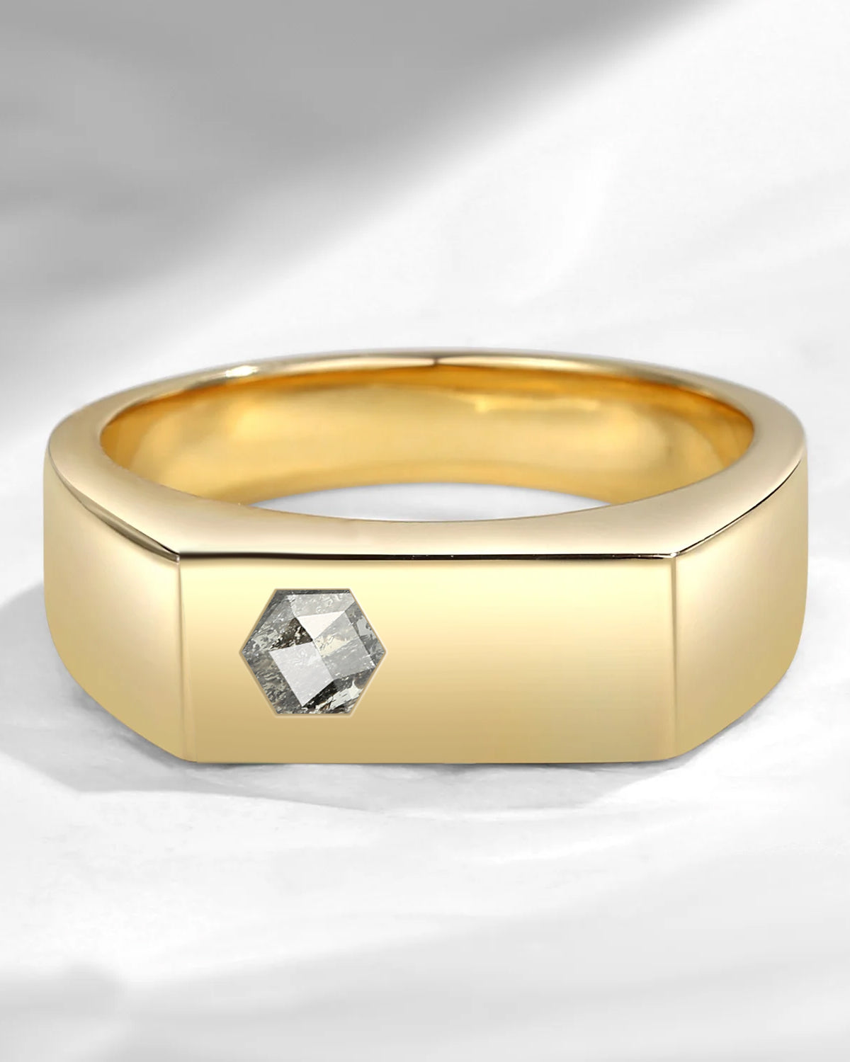 Hexagon Natural Salt And Pepper Diamond Wedding Band For Men