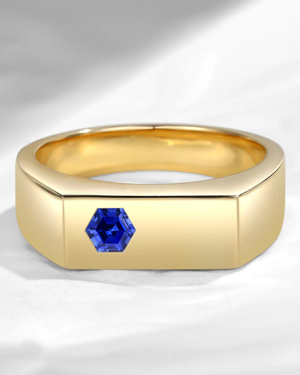 Unique Hexagon Lab Sapphire Wedding Band For Men