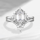 Crescent Moon | Vintage Style Emerald Cut Moissanite Engagement Ring Set 2PCS