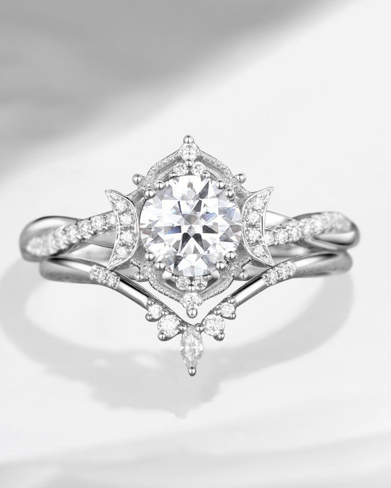 1.0-2.0ct Crescent Moon | Round Cut Infinity Lab Diamond Bridal Set 2pcs