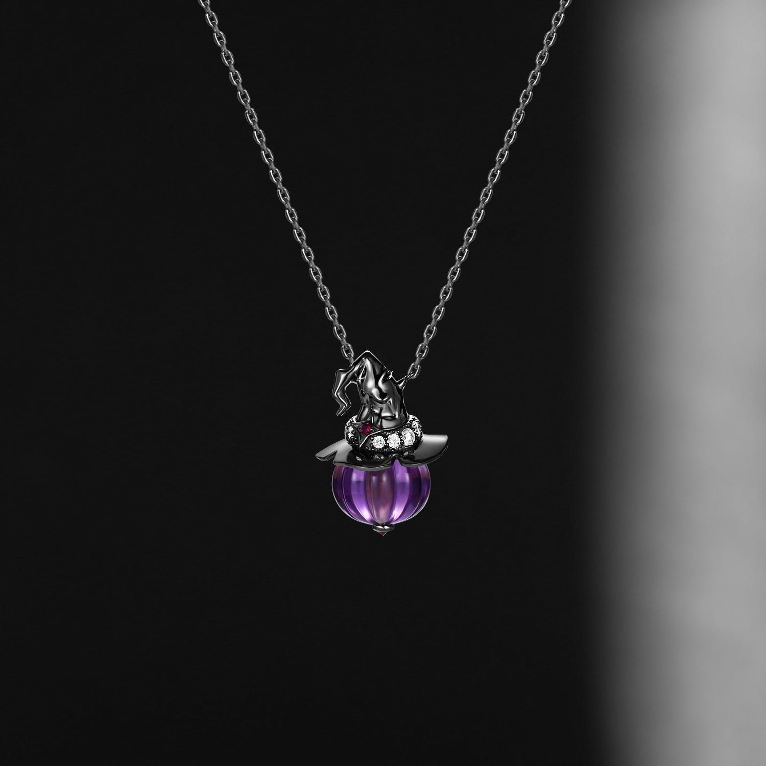 Amethyst Pumpkin Shaped Gemstone Pendant Necklace Halloween Gothic Jewelry - The Wicked Pumpkin