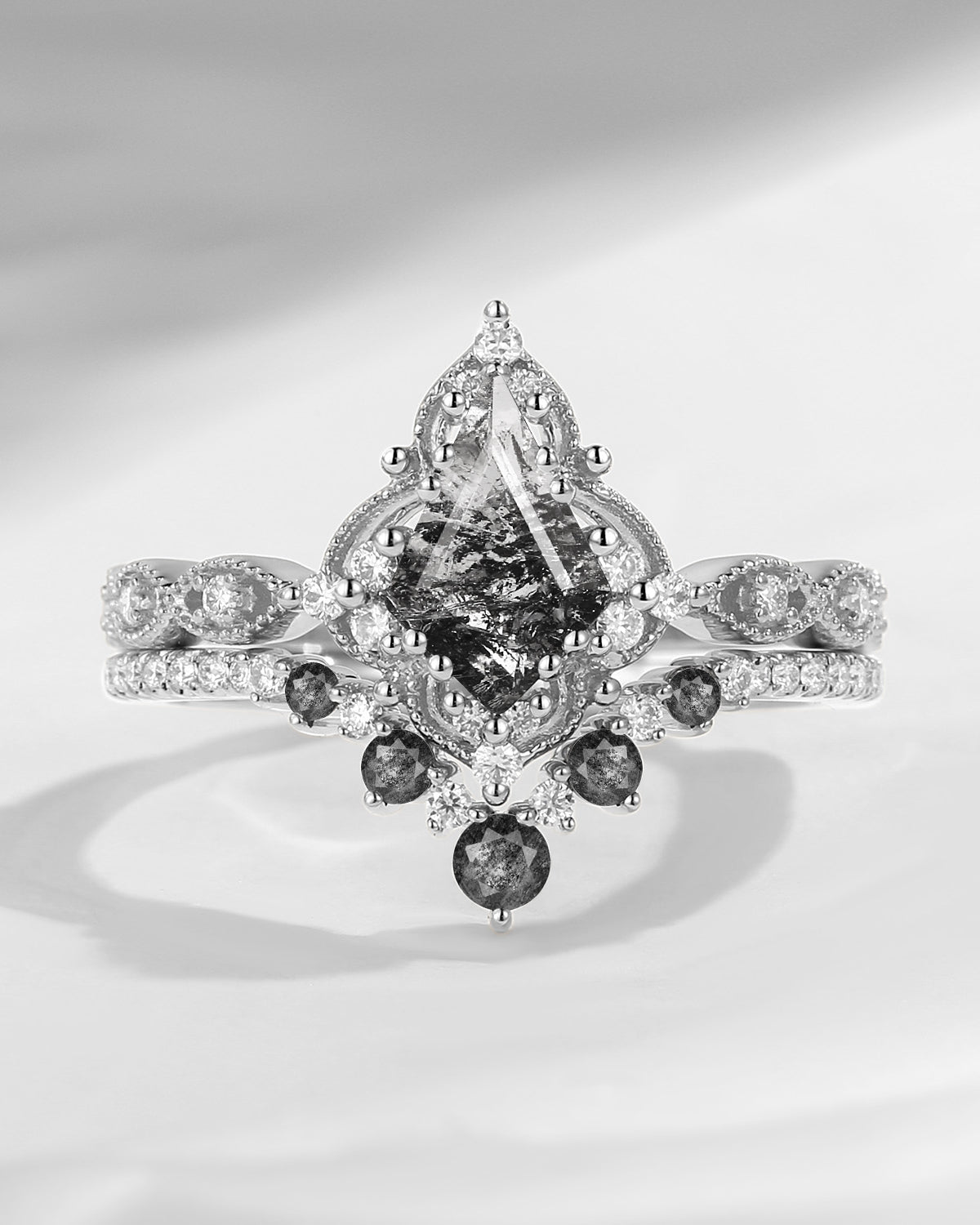 Antique Kite Cut Herkimer Diamond Engagement Ring Bridal Set 2pcs