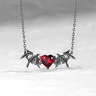 Bat Wing Garnet Heart Cut Necklace